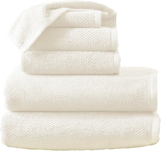 Great Bay Home Ivory Bath Towels - 100% Cotton 6 Piece Towel Set - 2 Bath Towels, 2 Hand Towels, 2 Washcloths - Absorbent, Quick-Drying, Durable Towel for Bathroom Decor - Low-Twist, Two-Ply Fibers