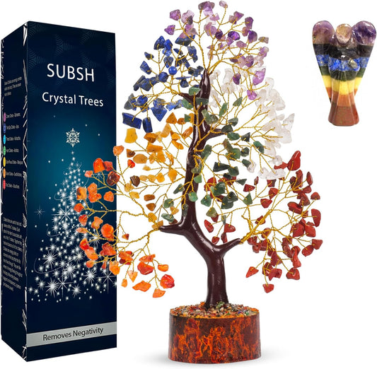 Chakra Tree of Life with Healing Angel, Crystal Tree for Positive Energy, Seven Chakra Tree, Gemstone Tree - Birthday Gifts for Mom, Office Decor, Chakra Stones, Crystals and Healing Stones 10-12"