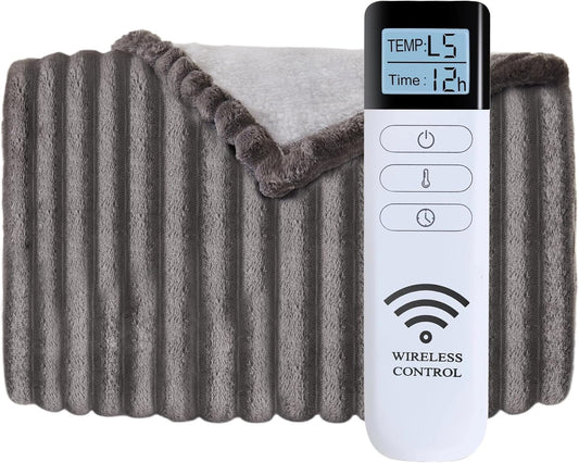 Heated Blanket Electric Blanket 62"x84", Soft Flannel Sherpa Electric Throw with 5 Heating Level & 1-12 Hour Auto Off, Heated Throw with Overheating Protection, Machine Washable (Grey)