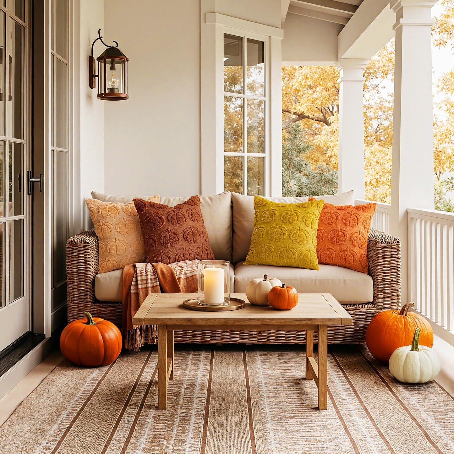 MIULEE Fall Pumpkin Pillow Covers 18x18 Inch Set of 4 - Soft Cozy Plush Decorative Pillows with Embroidered Pumpkin Pattern Autumn Halloween Holiday Decor for Sofa Couch Bed Living Room,Rust-Orange