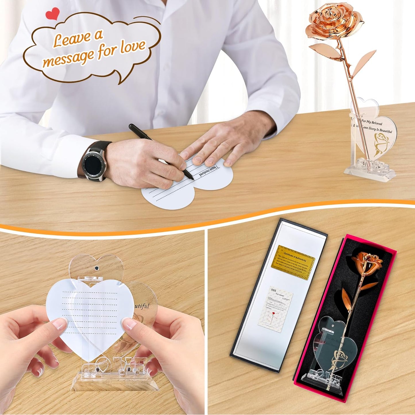 Sinvitron Gold Dipped Rose Real 24K Gold Rose, Hand Dipped One of a Kind Golden Roses, Romantic Gifts for Women on Birthday, Anniversary, Mother’s Day (Rose Gold)