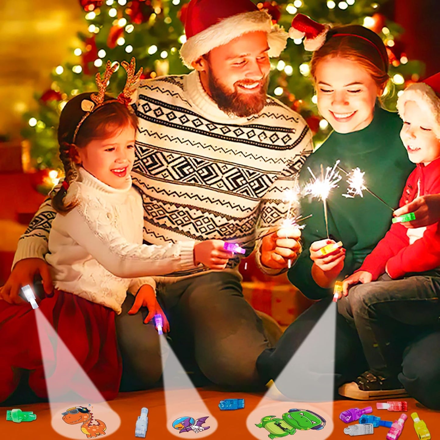 32 Finger Lights Dinosaur Party Favors Birthday Decorations, Goodie Bags Pinata Stocking Stuffers Fillers Dinosaur Toys Bulk Christmas Stuff for Kids 3 4 5 7 Light Up Party Supplies Classroom Prizes