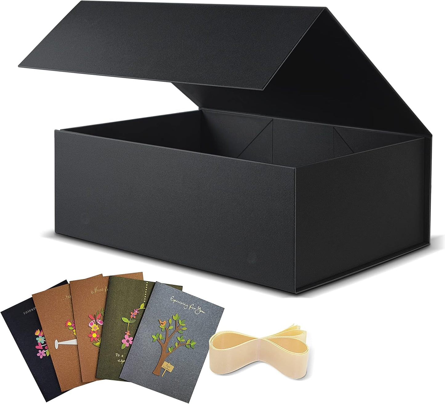 5 Pack Large Gift Box, Black, 13x10x5 inch with Magnetic Lids Gift Packaging Box, Groomsmen Boxes for Presents Contains Card, Ribbon, Foldable