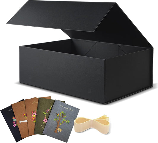 5 Pack Large Gift Box, Black, 13x10x5 inch with Magnetic Lids Gift Packaging Box, Groomsmen Boxes for Presents Contains Card, Ribbon, Foldable