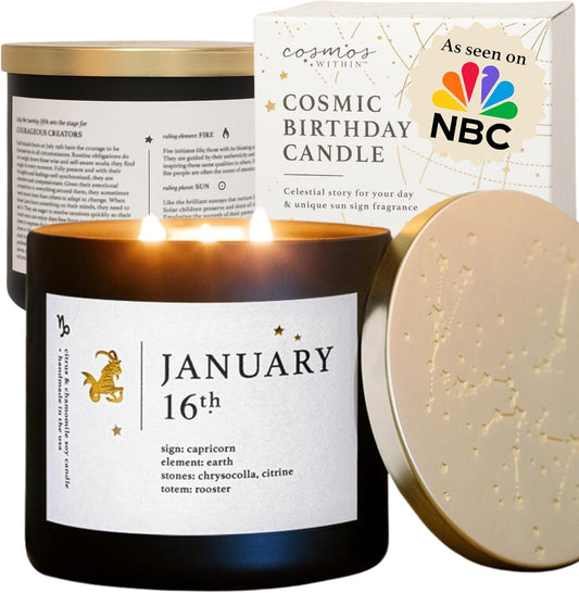 January 16th Personalized Zodiac Candle | Inspirational Astrology Reading and Daily Affirmation for Your Birthdate | Handmade Capricorn Candles | Astrology Birthday Gifts for Women
