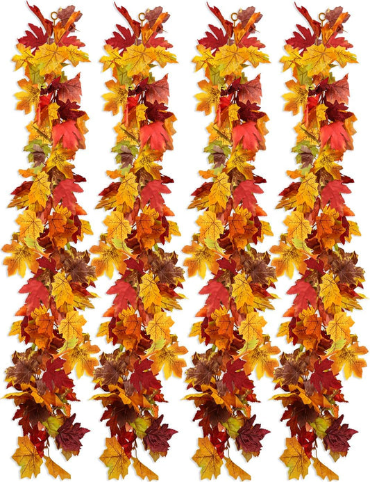 wohohoho 4 Packs Fall Garland Maple Leaf, 5.9Ft/Pieces Fall Leaves Garland 7 Maple Leaves Hanging Vines for Autumn Decor Halloween Thanksgiving Christmas Indoor Outdoor Decorations