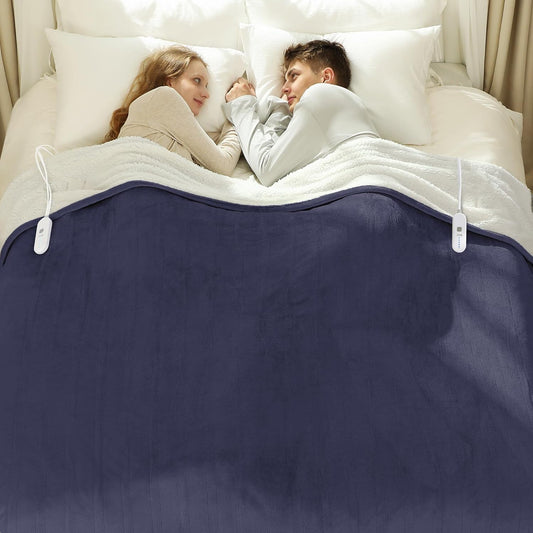 Heated Blanket Queen Size 84" x 90" - Warm Flannel Sherpa Electric Blanket with Dual Control for Home, 5 Heating Levels & 10 Hours Auto Off, Overheat Protection (Ash Violet)