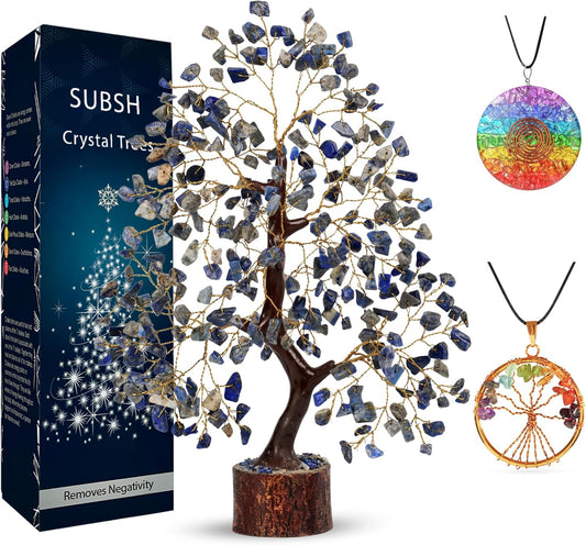 Lapis Lazuli Stone Money Tree | Tree of Life | Energy Healing Stones | Feng Shui Bonsai | Reiki Crystal Healing | Good Luck | Chakra Tree | Spiritual | Crystal Gifts | Office Home Decor