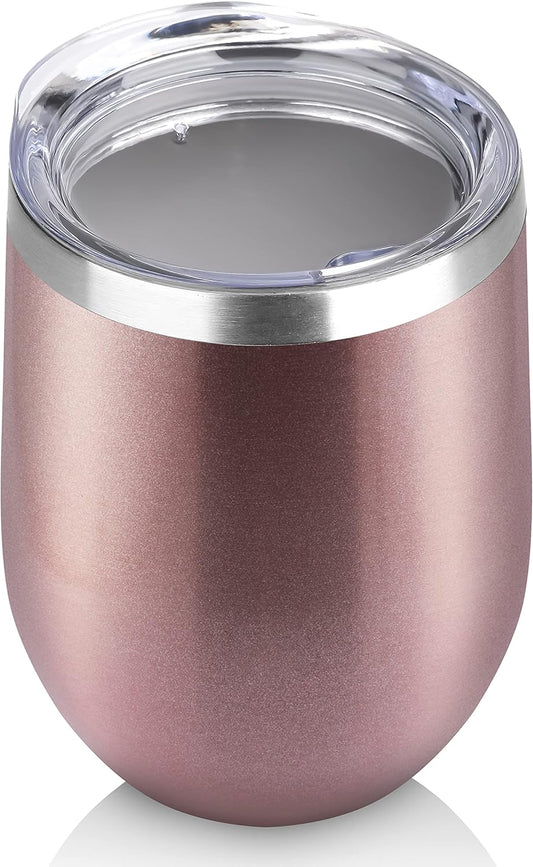 DOMICARE Stainless Steel Wine Tumbler Bulk with Lid, Personalized Rose Gold Insulated Tumblers Set, 12oz Travel Coffee Cups Pack of 1
