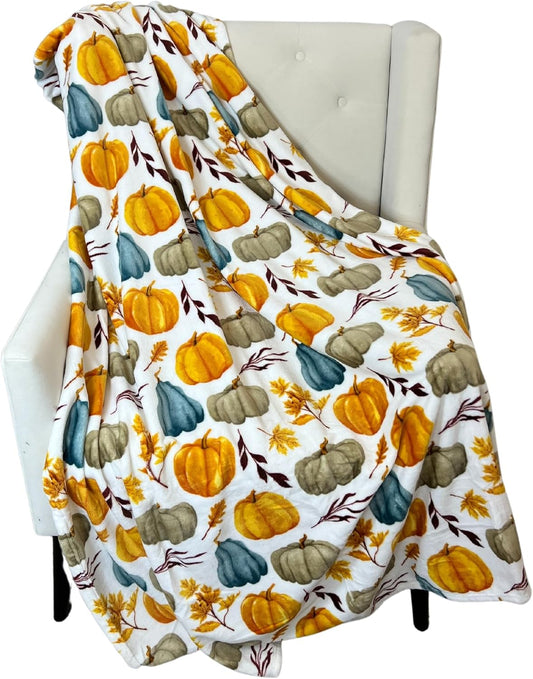 Fall Home Decor Throw Blanket Thanksgiving Soft Fall Blanket Polyester Fiber Cozy Fuzzy Autumn Throw Blanket for Couch Bed Sofa Thanksgiving Decor, 70 x 50 Inch (Pastel Pumpkins)