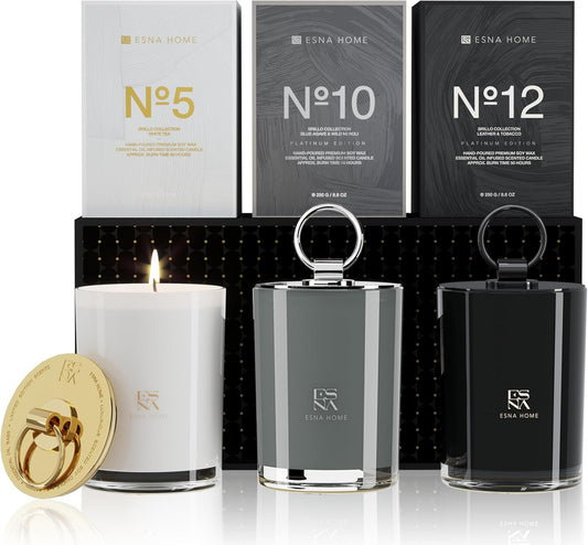 Luxury Christmas Black Trio Set | 3 Full-Size Aromatherapy All-Natural Soy Candles | 150h Total Burn Time | Xmas Gifts for Women Who Has Everything | Holiday Engagement Gift Packed to Perfection