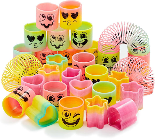 JOYIN 60 Pcs Spring Rainbow Party Favor, Mini Plastic Coil Spring Toy, Fidget Stress Coil Mini Springs Bulk Toys for Carnival Prize Birthday, Goodie Bag Stuffers