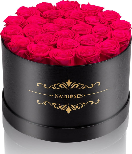 NATROSES 27 Piece Forever Preserved Roses in a Box, Preserved Flowers for Delivery Birthday, Flowers Gifts for Mothers Day, Hot Pink