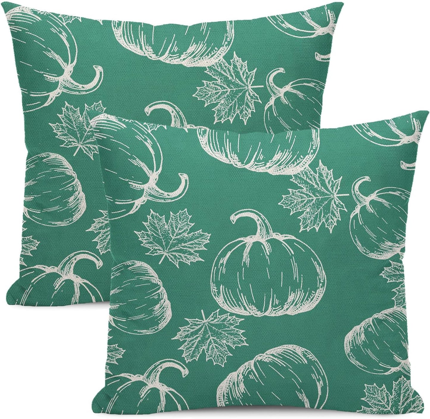 Fall Pillow Covers 18x18 Set of 2 Teal Maple Leaves Throw Pillow Covers Outdoor Decor Thanksgiving Decorative Linen Cushion Covers for Home Sofa Couch