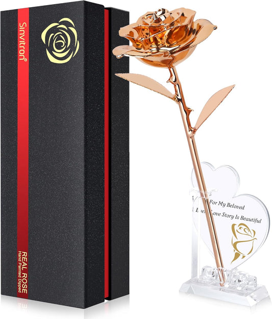 Sinvitron Gold Dipped Rose Real 24K Gold Rose, Hand Dipped One of a Kind Golden Roses, Romantic Gifts for Women on Birthday, Anniversary, Mother’s Day (Rose Gold)