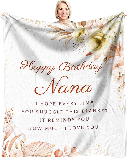 Nana Birthday Gifts from Grandkids Throw Blankets 60" x 50", Happy Birthday Nana Gifts, Birthday Gifts for Nana from Grandson Granddaughter, Nana Gifts for Birthday from Grandchildren
