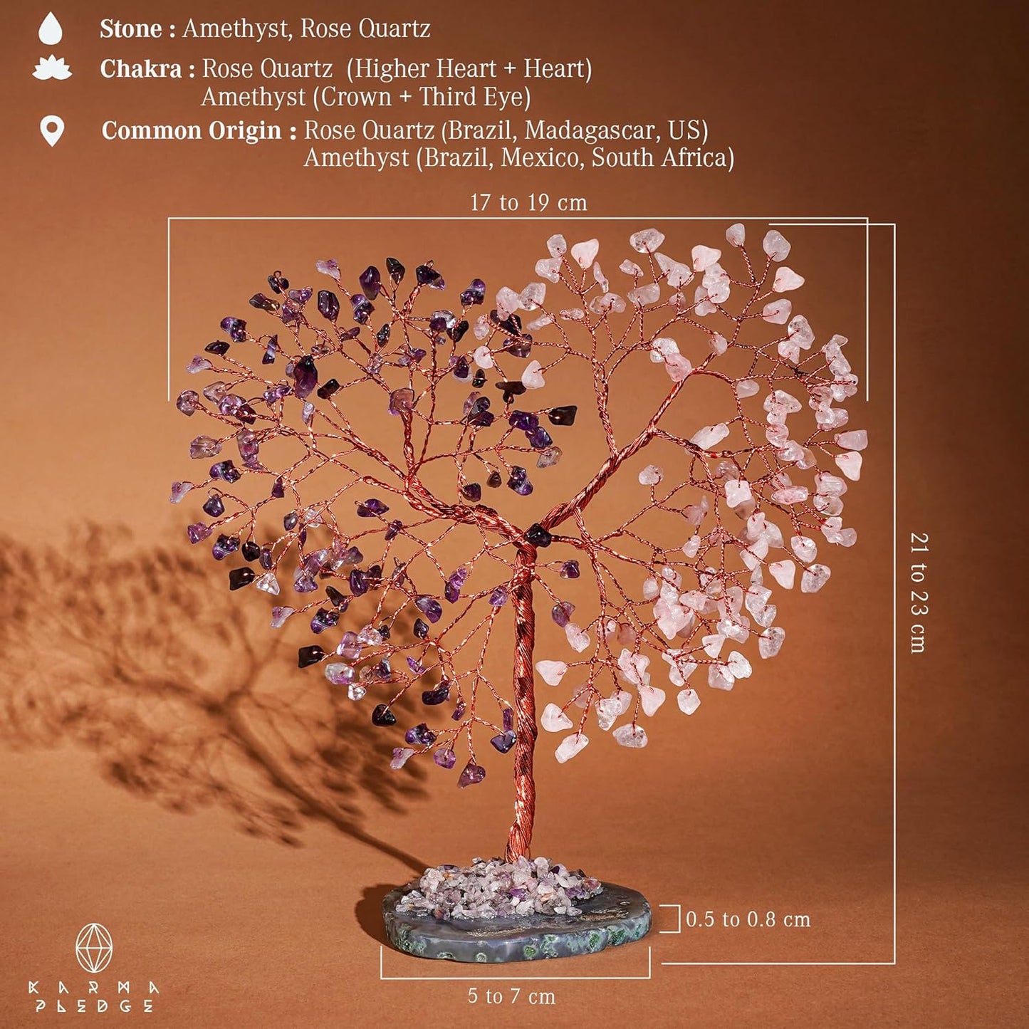 Crystal Tree for Home and Office Decoration, Amethyst & Rose Quartz Healing Stones Handmade Tree of Life for Positive Energy, Money, Good Luck, Christmas Decor, Birthday Gifts for Women, Mom