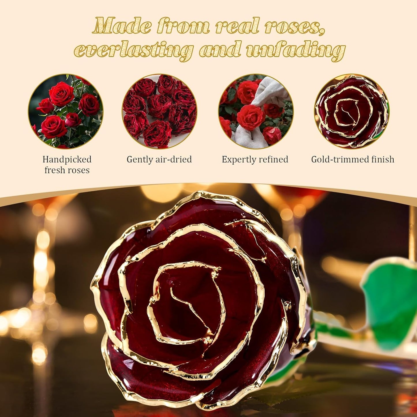 Mikasol Real 24K Gold Dipped Realistic Rose – Timeless Lifelike Bloom with Heart Puzzle Base – Romantic Gradient Red Flower Gift for Her, Wife, Girlfriend, Mom – Birthday, Anniversary, Mother’s Day
