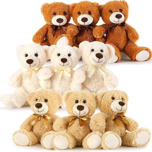 MaoGoLan Bulk Teddy Bears, 9 Packs Bulk Stuffed Animals, Small 13.8 Inch Plush Teddy Bear Toys Gift for Boys Girls Birthday Party (White/Brown/Dark Brown)