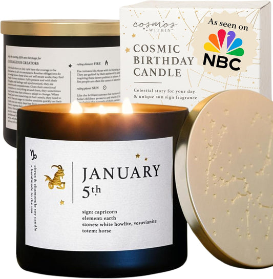 January 5th Personalized Zodiac Candle | Inspirational Astrology Reading and Daily Affirmation for Your Birthdate | Handmade Capricorn Candles | Astrology Birthday Gifts for Women