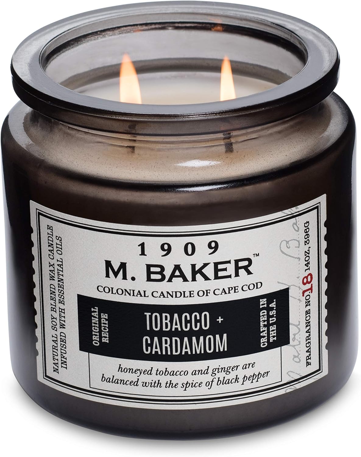 Colonial Candle Tobacco Cardamom Scented Jar Candle | 2-Wick Natural Soy Blend Wax Candle for Home | Relaxing Aromatherapy Candle Infused with Essential Oils | M. Baker Apothecary Glass Jar Candle