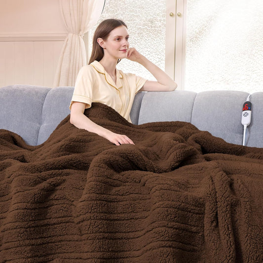 Heated Blanket Full Size 72"X84" Brown - Soft Double Sided Sherpa Electric Blanket Full Size with LED Display, 6 Heating Levels & 10 hrs Timer, Machine Washable & Fast Heating, Gift for Women