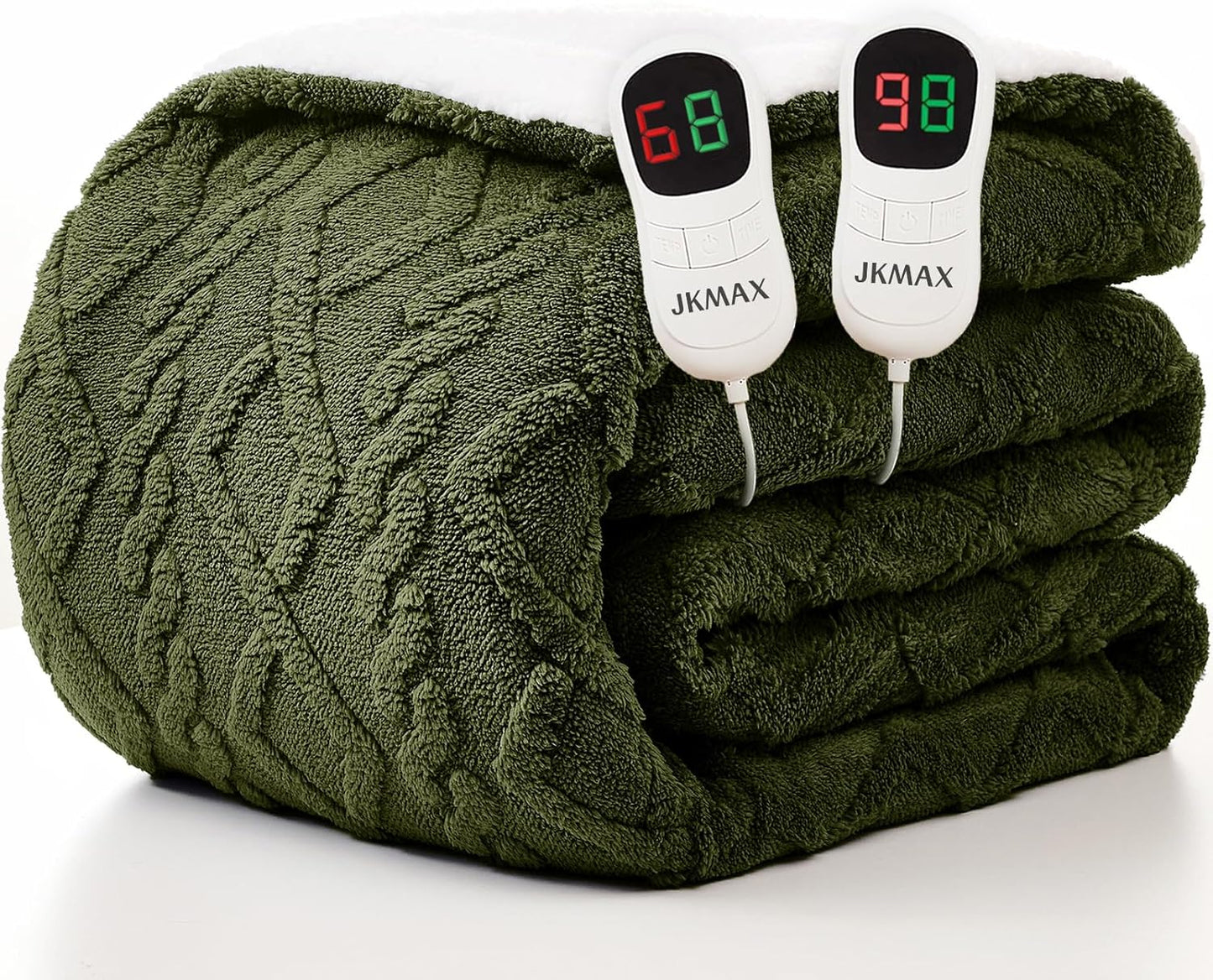 JKMAX Heated Electric Blanket King Size-100"x90" Heating Blanket with 10 Heating Levels & 5 Time Settings Over-Heat Protection，Winter Warmer for Adults with ETL Certification（Green）