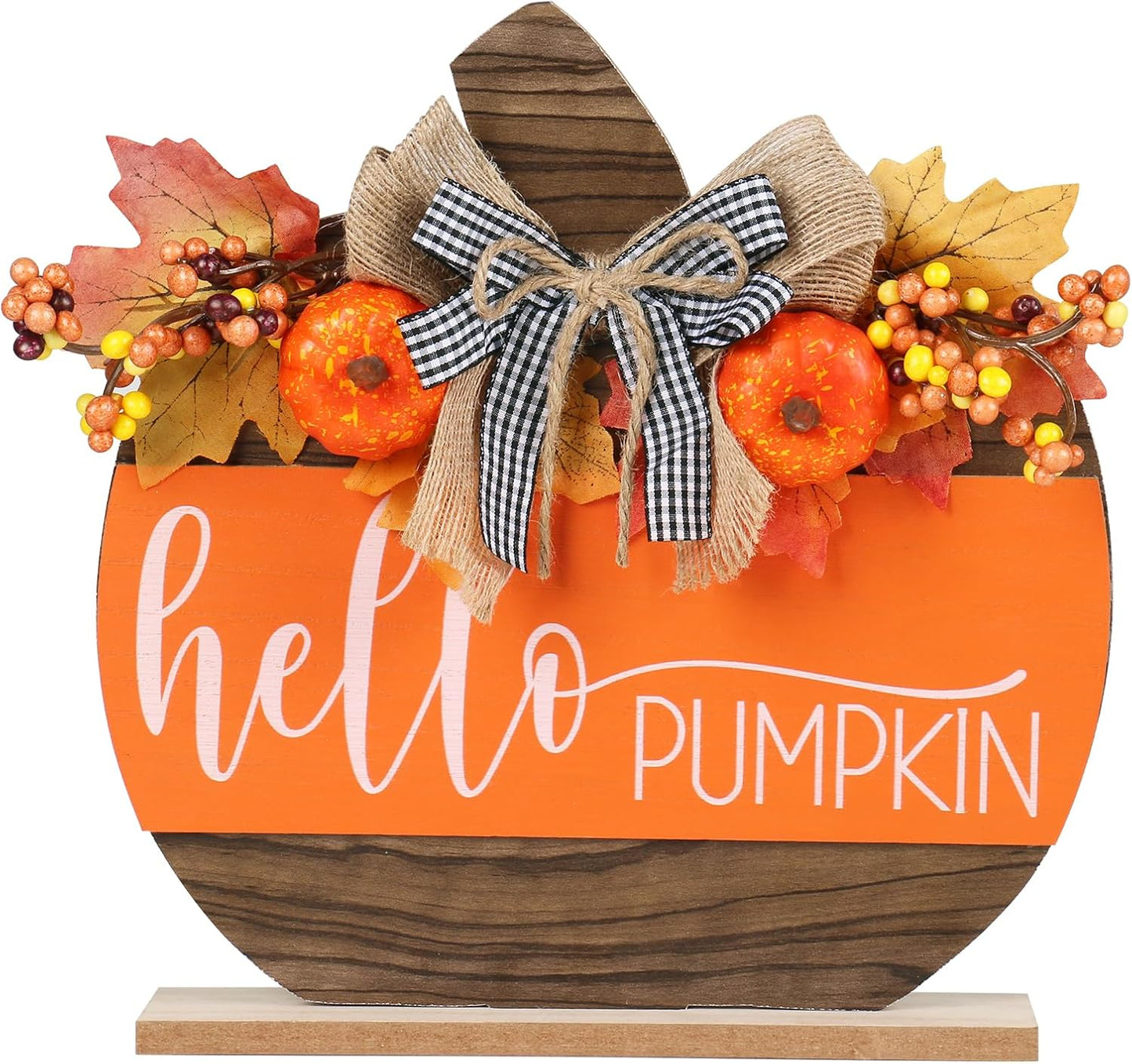 Fall Decor, Wooden Autumn Hello Pumpkin Sign Table Top Decorations, for Home Indoor Room Party Harvest Holiday Thanksgiving Decor.