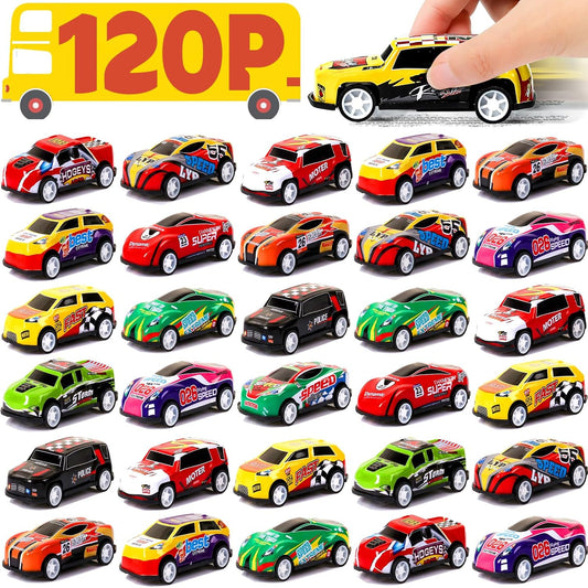AZEN 120 Pcs Pull Back Cars Party Favors for Kids 4-8 8-12, Mini Vehicles Toy Bulk, Party Favor Race Cars Toys, Goodie Bag Stuffers for Birthday Party
