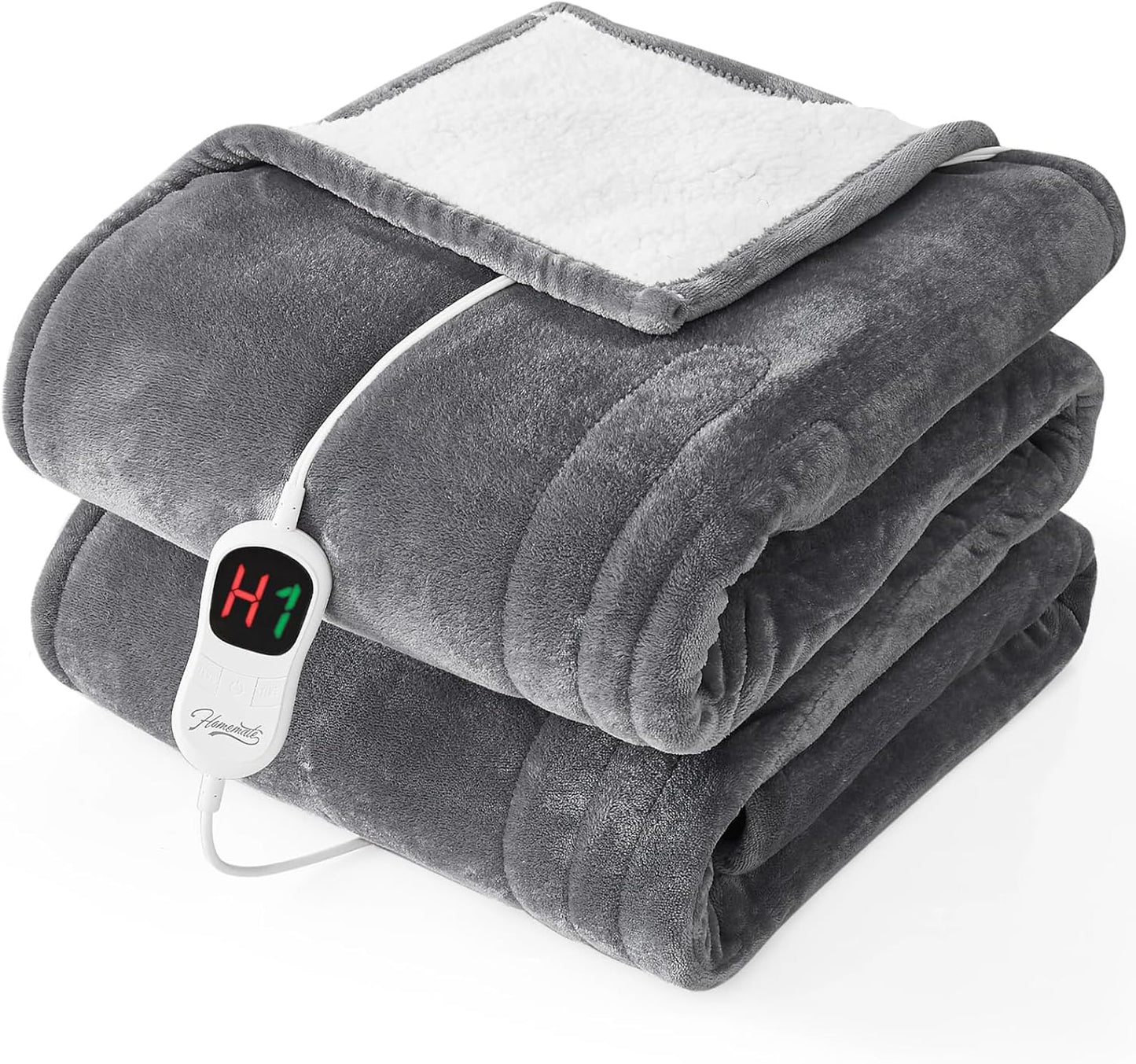 Homemate Electric Heated Blanket Twin - 62"x84" Heating Bed Blankets Throw with 10 Heating Levels 8 Hours Auto Off Fast Heating Over-Heated Protection Ultra Soft Warm Flannel ETL Certified Grey