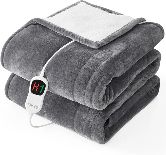 Homemate Electric Heated Blanket Twin - 62"x84" Heating Bed Blankets Throw with 10 Heating Levels 8 Hours Auto Off Fast Heating Over-Heated Protection Ultra Soft Warm Flannel ETL Certified Grey