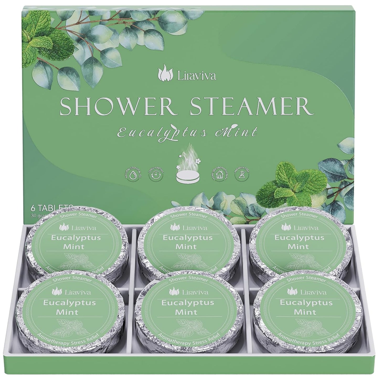 Eucalyptus Mint Shower Steamers 6-Pack – Eucalyptus for Shower with Menthol Aromatherapy Tablets – Sinus Relief & Congestion – Spa Gifts for Men & Women