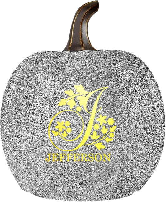 Let's Make Memories Personalized Pumpkin for Halloween - Customized Jack-o-Lantern - Your Name - Fall Décor - Light Up Pumpkin for Indoor/Outdoor - Name and Monogram - Large - Silver Glitter