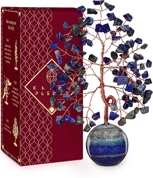 Crystal Tree of Life Home and Office Decor Gifts for Women, Lapis Lazuli Chakra Healing Stones Feng Shui Bonsai Tree for Positive Energy, Money, Good Luck, Christmas Decor, Birthday Gifts for Mom