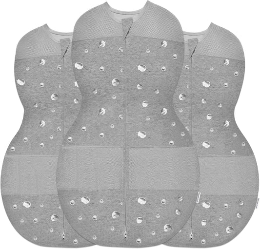 Happiest Baby Sleepea 5-Second Swaddle - 100% Organic Cotton Baby Swaddle Blanket - Doctor Designed Promotes Healthy Hip Development - 3-Pack Newborn Bundle (Graphite Planets, 2 x Small, 1 x Medium)