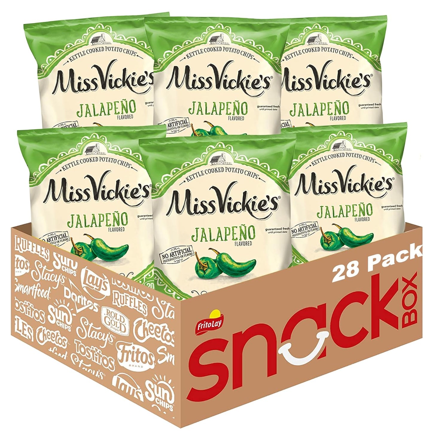 Miss Vickie's Kettle Cooked Potato Chips, Jalapeno, 1.375 Ounce (Pack of 28)