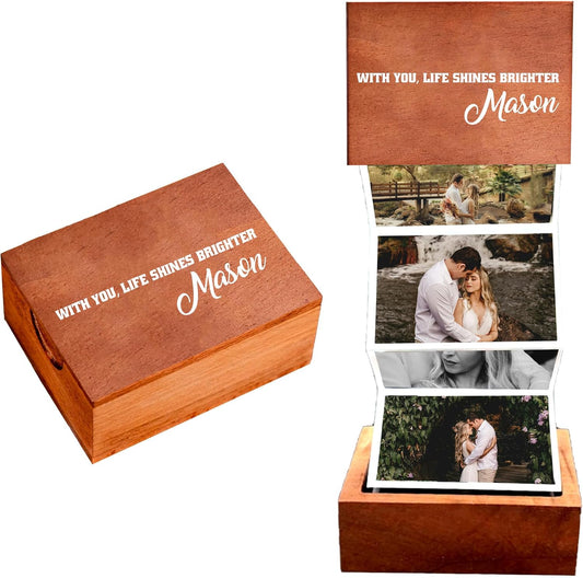 Noni Custom Pull Out Photo Album for Couple, Personalized Photo Box, Couple Gifts, Gift For Him And Her Valentine, Sentimental Gift Wife Husband, Outline, Anniversary, Numeral Date, Style 2