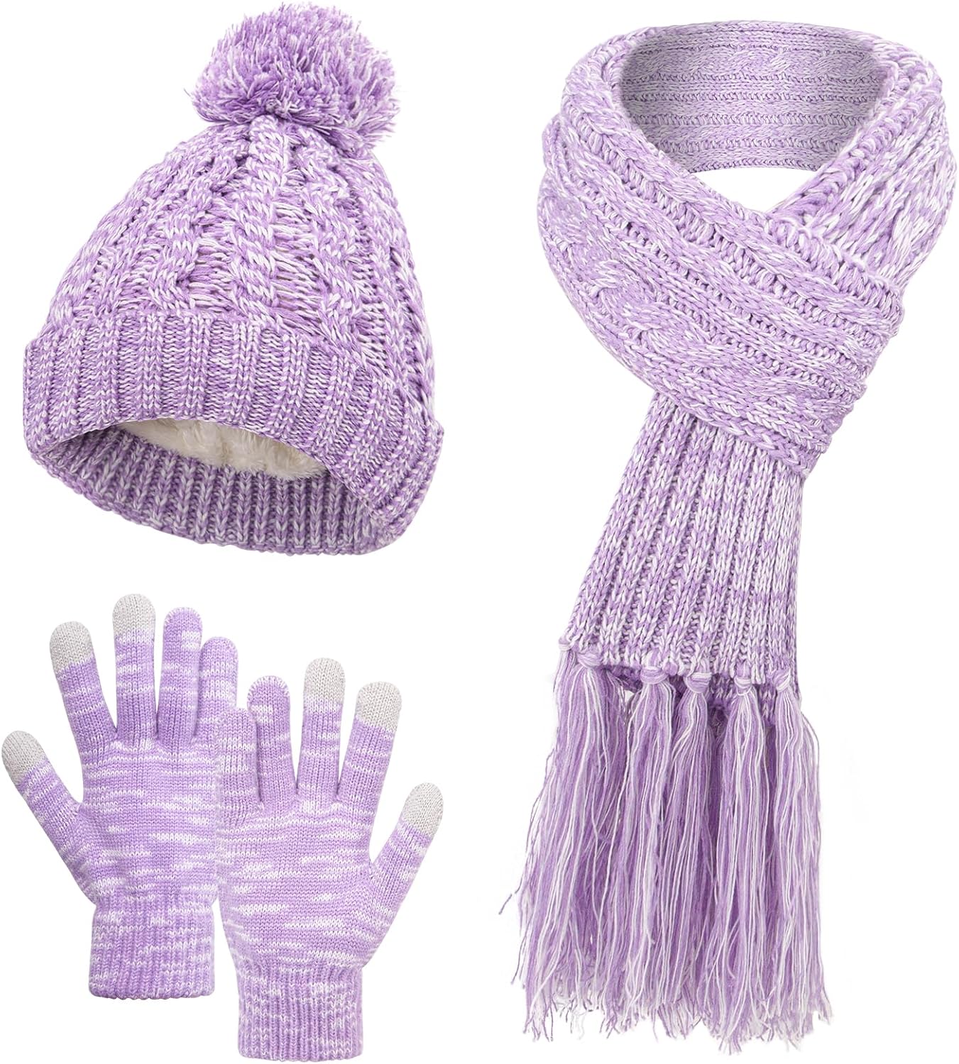 MissShorthair Womens Beanie Winter Hats 3 in 1 Knit Warm Hat Gloves and Scarf Set Women Scarves for Cold Weather