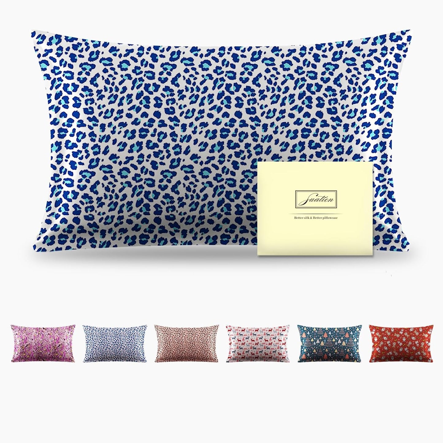 Mulberry Silk Pillowcase for Hair and Skin King Size Leopard Print Silk Pillow Cases with Zipper Soft Breathable Smooth Cooling Silk Pillow Covers for Sleeping (Blue Leopard,20"X 36",1Pcs)