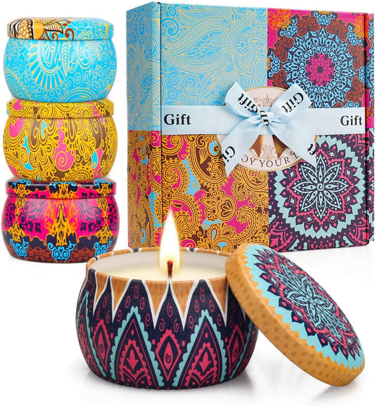 4 Pack Scented Candles Gifts for Women: Aromatherapy Candle Set, Soy Candles for Home Scented, Up to 120H Burning, Candle Gift Set for Bath Meditation Birthday, Diwali, Thanksgiving, Christmas Gifts