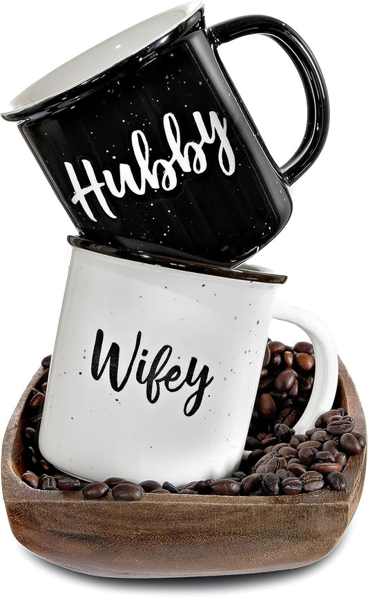 MAINEVENT Wifey Hubby Mugs Set of 2 Coffee Mug 11 Ounce, Husband Wife Gift, His Hers Coffee Cup