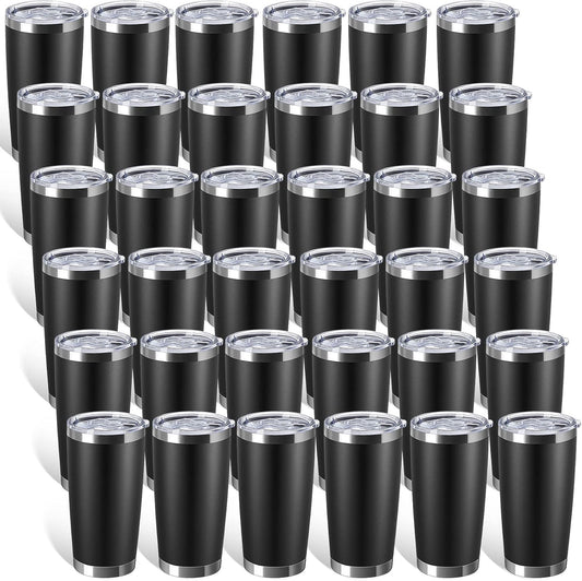 Sieral 36 Packs Stainless Steel Tumbler Bulk with Lid Vacuum Double Wall Insulated Travel Coffee Mug Powder Coated Tumbler Cup for Graduation Wedding Christmas Birthday Party(Black, 20 oz)