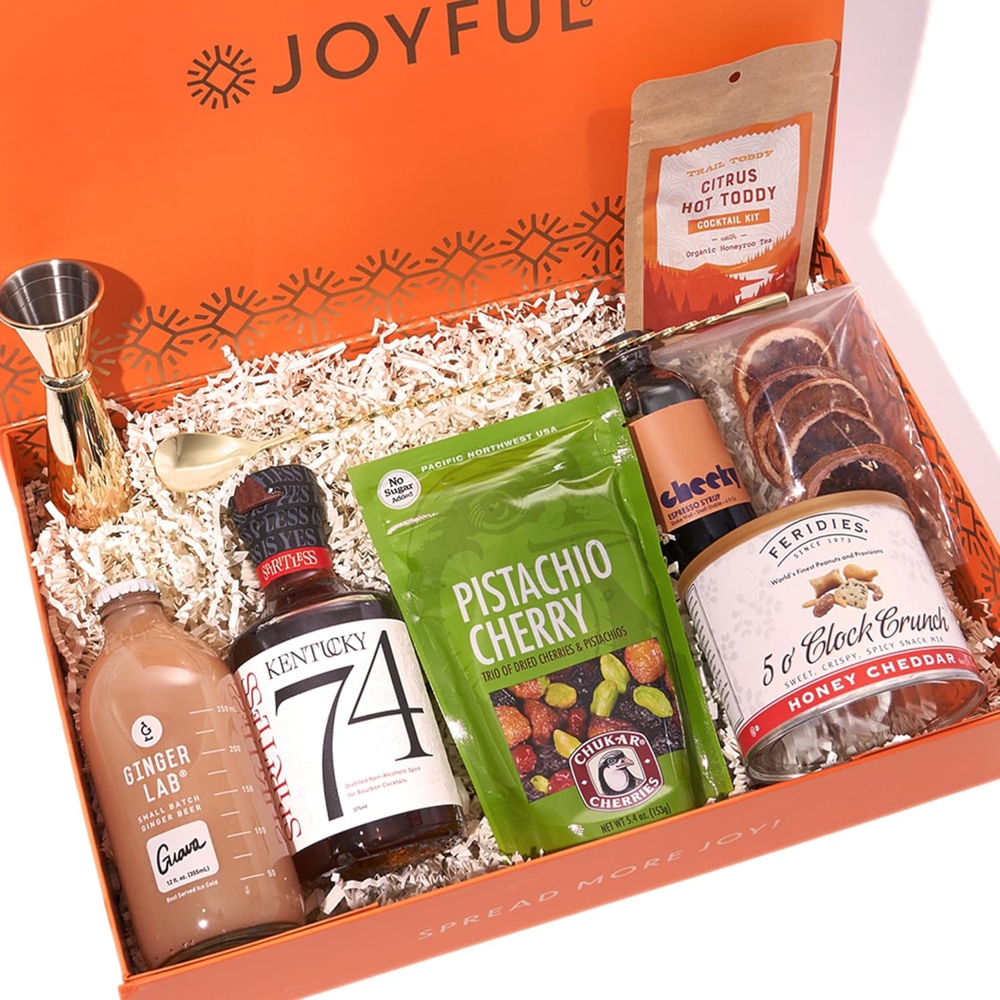 Joyful Co. The Thirsty Gift Box for Women - Artisan Celebration Gifts for Men to Create Cocktails & Mocktails, Unique Care Package Set & Birthday Gift Basket for Her, Him Friend, Coworker, Mom