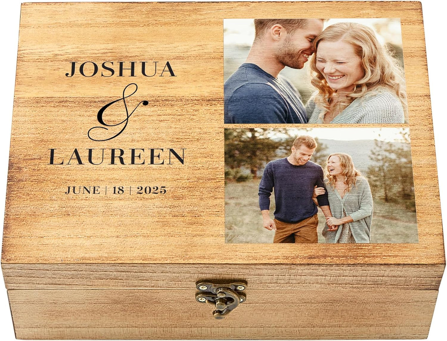 Let's Make Memories Personalized Wooden Keepsake Box With Hinged Lid - Wood Memento Box - Decorative Storage - Home Decor - For Couples, Wedding, Newlyweds - Upload Your Photo - You & Me