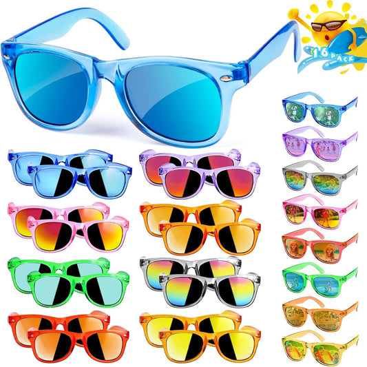 Kids Sunglasses Bulk Party Favors - 16 Packs Boys Girls Sunglasses for Kids Age 3-8 with UV 400 Protection, Neon Sunglasses for Kids Party