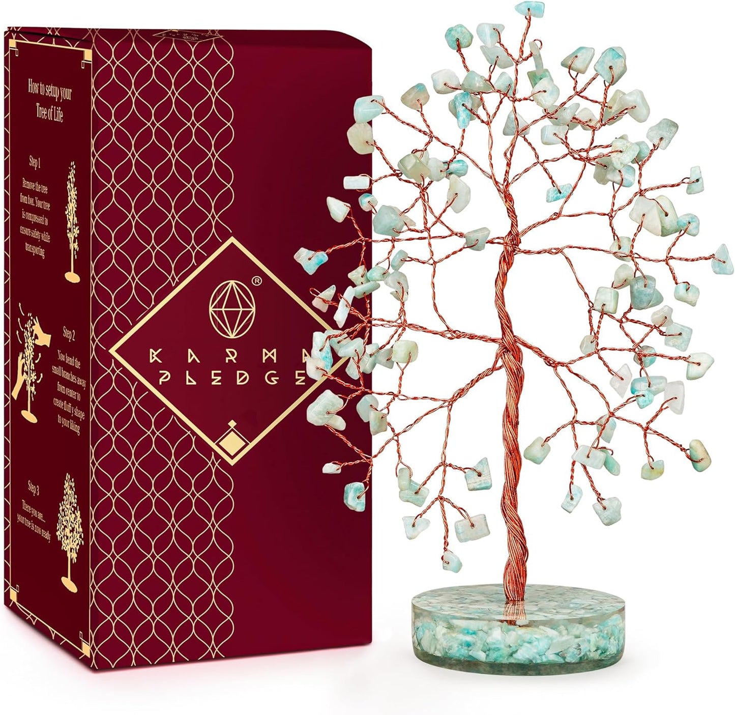 Crystal Tree for Home and Office Decor, Amazonite Chakra Healing Stones Handmade Feng Shui Bonsai Tree of Life for Positive Energy, Money, Good Luck, Christmas Decor, Birthday Gifts for Women, Mom