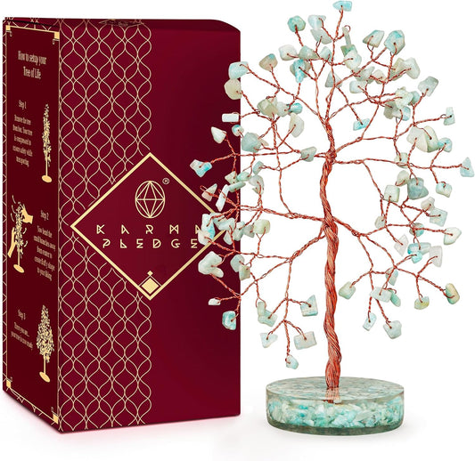 Crystal Tree for Home and Office Decor, Amazonite Chakra Healing Stones Handmade Feng Shui Bonsai Tree of Life for Positive Energy, Money, Good Luck, Christmas Decor, Birthday Gifts for Women, Mom