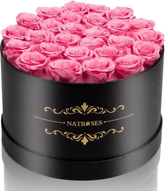 NATROSES 27 Piece Forever Preserved Roses in a Box, Preserved Flowers for Delivery Birthday, Flowers Gifts for Mothers Day, Pink