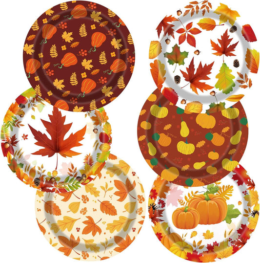 Thanksgiving Plates 60Pcs Fall Thanksgiving Paper Plates 9 Inch Autumn Maple Leaves Pumpkins Disposable Plates for Thanksgiving Fall Party Decoration Supplies