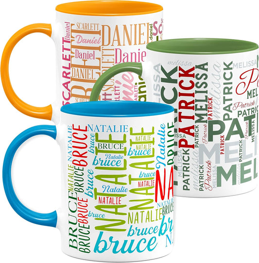 Personalization Lab Ceramic 11oz Sky Blue Personalized Coffee Mug w/Your Name Art, 12 Colors & 9 Font Art, Custom Gifts for Mom, Couples